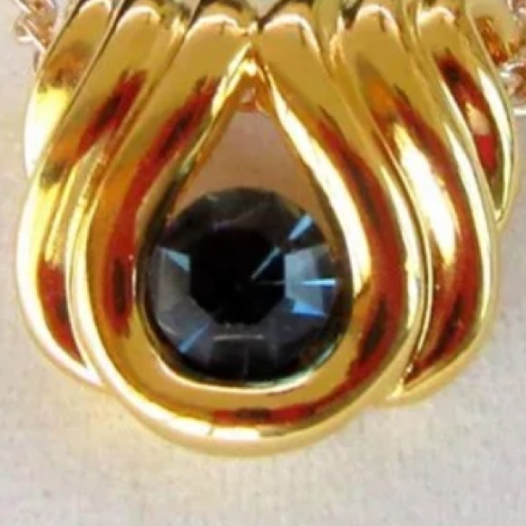 Vintage Nolan Miller Gold Tone Necklace With Gold Tone Blue Sapphire Slide - Picture 11 of 13